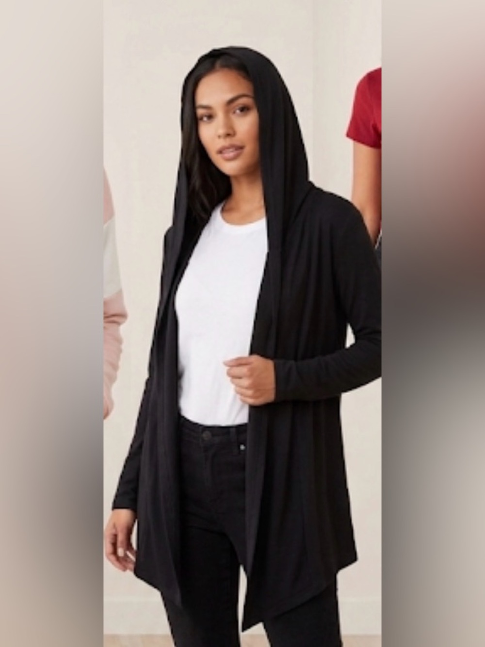 Black Hooded Open-Front Cardigan Sweater size medium like new size medium